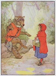 Czerwony Kapturek i Wilk, ilustracja z „Pięknej księgi rymowanek, opowiadań i obrazków” Franka Adamsa, wydanej przez Blackie and Son