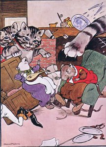 Kot i jej kocięta przyszedł tumbling w, ilustracja z "Żaba będzie Wooing Go", przez Charles H. Bennett, 1916 autorstwa Frank Adams
