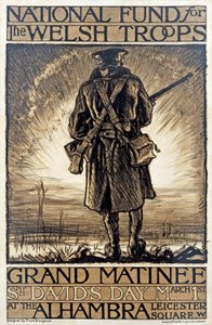 Plakat reklamujący zbiórkę pieniędzy na Narodowy Fundusz dla Walijskich Oddziałów, 1 marca 1915, autorstwa Frank Brangwyn