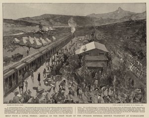 Pomoc od lojalnego księcia, przyjazd pierwszego pociągu Gwalior Imperial Service Transport do Kushalgarh autorstwa Frank Craig