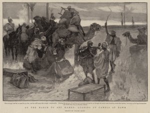 W marszu do Abu Hamed, załadunek wielbłądów o świcie autorstwa Frank Craig