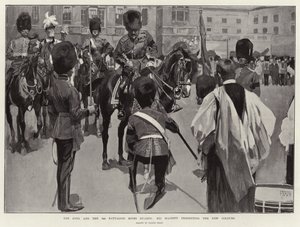 Król i 3 Batalion Scots Guards, Jego Wysokość przedstawia Nowe Kolory autorstwa Frank Craig