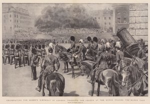 Obchody urodzin królowej w Londynie, ceremonia nadania sztandaru w Horse Guards, marsz w przeszłość autorstwa Frank Dadd
