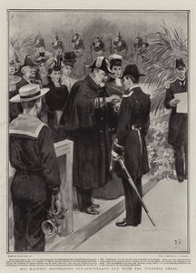 Jego Wysokość dekoruje podporucznika Krzyżem Wiktorii autorstwa Frank Dadd