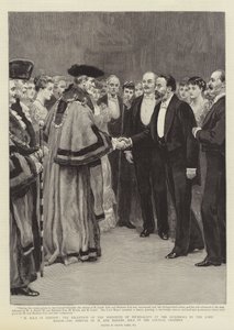 M Zola w Londynie, przyjęcie Instytutu Dziennikarzy w Guildhall przez Lorda Mayora, przybycie M i Madame Zola do Izby Rady
