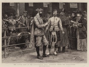 Wystawa bydła w Hali Rolniczej w Islington wśród górali autorstwa Frank Dadd