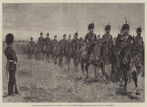 The Great Volunteer Review w Windsor, Honorowa Kompania Artylerii maszerująca obok Królowej autorstwa Frank Dadd