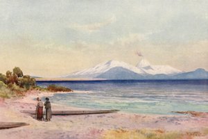 Nowa Zelandia: Jezioro Taupo (kolorowa litografia) autorstwa Frank H Wright