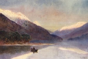 Nowa Zelandia: Północny Fiord, Jezioro Te-Anau (kolorowa litografia) autorstwa Frank H Wright