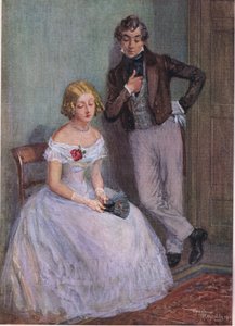 "Jestem pewna, że nie wiem, co ma pan na myśli, panie Swiveller", powiedziała panna Sophy ze spuszczonymi oczami, ok. 1920 r. (kolorowa litografia). autorstwa Frank Reynolds