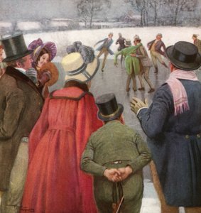 The Pickwickians Disport themselves on the Ice (kolorowa litografia) autorstwa Frank Reynolds