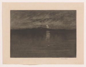 Nocny krajobraz z jeziorem Kiedy zmęczony księżyc słabł, Dort autorstwa Frank Short (signed by artist)