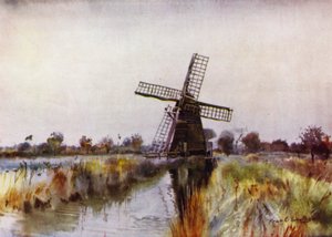 Norfolk Broads: Młyn drenażowy w pobliżu Barton, jesień autorstwa Frank Southgate