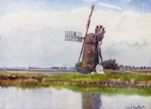 Norfolk Broads: Mill Country powyżej Stokesby (kolor lito) autorstwa Frank Southgate