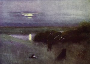 Norfolk Broads: Wschód księżyca, w locie (kolor lito) autorstwa Frank Southgate