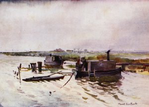 Norfolk Broads: Łodzie mieszkalne strzelców puntowych na Breydon (kolor lito) autorstwa Frank Southgate