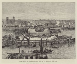 Prace nowego mostu Tower Bridge, widziane ze szczytu szybu o wysokości 100 stóp autorstwa Frank Watkins