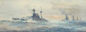 H.M.S. Queen Elizabeth Battle Squadron (akwarela) autorstwa Frank Watson Wood
