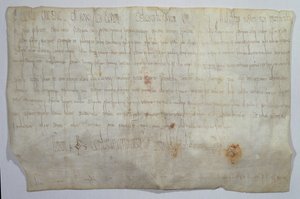 Dokument podpisany przez cesarza Karola Wielkiego (742-814) z jego monogramem (welin) autorstwa Frankish School
