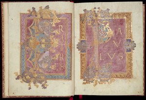 Ms McClean 30, ff.2v-3r: Początkowe strony obramowane liśćmi akantu, z Epistolarii Reichenau, koniec X w. (złoty tusz i tempera na pergaminie)