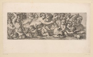 Bachus z satyrem, nereid i putti w wodzie Mitologiczne postacie nad wodą (tytuł serii) autorstwa François Bignon (attributed to)