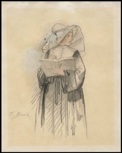 Zakonnica trzymająca książkę i długopis, 1827-87 autorstwa François Bonvin
