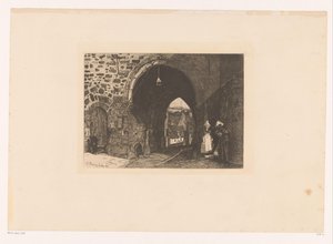 Gezicht op de Porte de St. Malo te Dinan Dziesięć akwafort, rysowanych i grawerowanych przez malarza F. Bonvina (tytuł serii) autorstwa François Bonvin