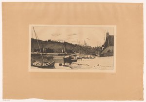 Gezicht op de haven van Rance Banks of the Rance (w pobliżu Dinan) (tytuł na obiekcie) Dziesięć akwafort, rysowanych i grawerowanych przez malarza F. Bonvina (tytuł serii) autorstwa François Bonvin
