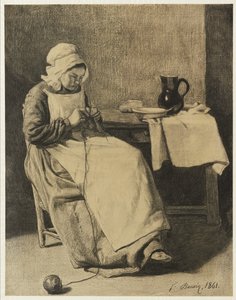 Sługa robienia na drutach, 1861 autorstwa François Bonvin