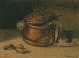 Martwa natura z miedzianym garnkiem i kadzią autorstwa François Bonvin