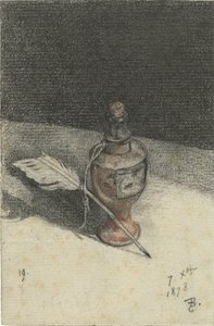 Martwa natura kałamarza z piórkiem autorstwa François Bonvin