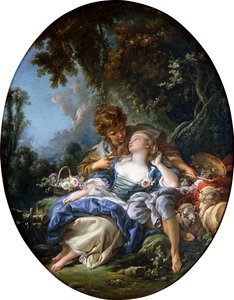 Pasterz i pasterka w Dalliance w zalesionym krajobrazie, 1761 autorstwa François Boucher
