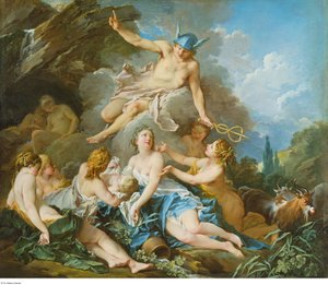 Boucher - Merkury powierzający Dzieciątko Bachus nimfom, ok. 1732-1734 r. autorstwa François Boucher