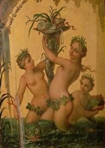 Fragment syren trzymających róg obfitości z Powozu Państwowego Piotra Wielkiego, ok. 1724 autorstwa François Boucher