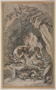 Fontanna z dwoma trytonami dmuchającymi muszlami autorstwa François Boucher