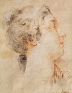 Głowa kobiety zwróconej w prawo (czarny ołówek i sangwina) autorstwa François Boucher