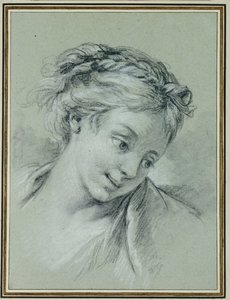 Głowa dziewczyny patrząca w dół w prawo autorstwa François Boucher