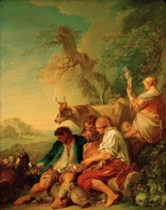 Pasterze z bydłem w krajobrazie autorstwa François Boucher