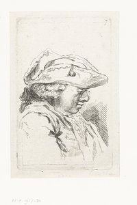 Głowa mężczyzny w okularach i tricorne Zestaw małych utworów gatunkowych i nagłówków (tytuł serii) autorstwa François Boucher