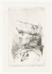 Głowa mężczyzny z tricornem Zestaw małych utworów gatunkowych i nagłówków (tytuł serii) autorstwa François Boucher