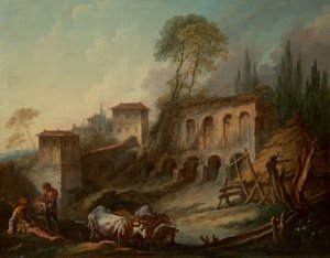 Wyimaginowany krajobraz ze wzgórzem Palatyn z Campo Vaccino, 1734. autorstwa François Boucher
