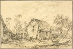 Krajobraz z rustykalnym domkiem autorstwa François Boucher