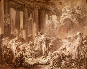 Psyche odbierająca boskie honory (studium przygotowawcze), ok. 1740 (obraz olejny na papierze, oprawiony w płótno) autorstwa François Boucher