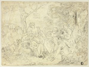Pasterze i młody mężczyzna grający na dudach autorstwa François Boucher