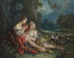 Dwie nimfy Diany odpoczywające po powrocie z polowania autorstwa François Boucher