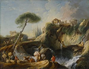 Widok na Tivoli ze świątynią Westy, ok. 1749 r. autorstwa François Boucher