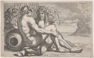 Bogowie rzeczni leżący przed pejzażem morskim, 1651-82. autorstwa François Bourlier