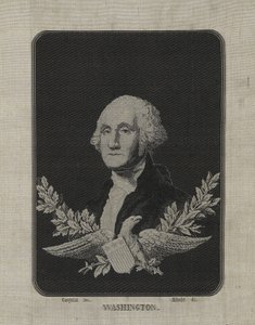 George Washington, ok. 1876 (jedwab tkany na krośnie żakardowym na macie papierowej z dekoracją z folii ze stopu miedzi) autorstwa François Carquillat