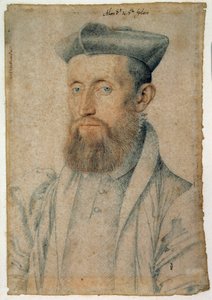 Portret Mellin de Saint-Gelais (lub Saint Gelais, Saint Gelays, Saint Gelays, Saint-Gelais, Saint Gelais) (1495-1558), poety francuskiego. Rysunek krwią i czarnym kamieniem Cloueta Francois (1515-1572), ok. 1500. Chantilly, Musee Conde autorstwa François Clouet