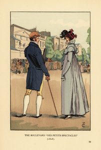 Modna para slumsing na Boulevard du Temple w Paryżu. Boulevard des Petits Spectacles autorstwa François Courboin